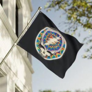 Bandera de doble cara Grateful Dead Tie Dye Sunburst Stealie / Bandera de doble cara