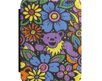Smiling Bear Floral Kindle Case | Colorful Flower Pattern Sleeve