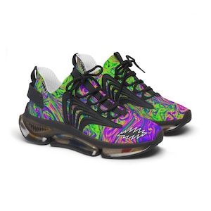 Women's Psychedelic Deadhead White Lightening Bolt Mesh Sneakers