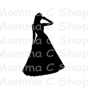 May include: A black silhouette of a woman in a long dress, with her arm raised to her head. The image is set against a white background with the text "Momma C Shop" repeated diagonally.