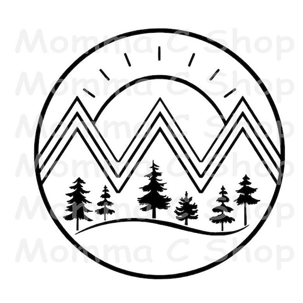 Mountain Cabin Camping SVG Sunrise Tent Hiking Forest Nature Campout Campfire Vacation Outdoors Woods JPEG Instant Digital Download