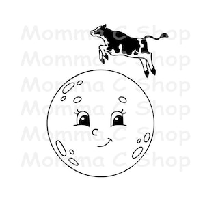 Cow Jump Over the Moon Bull Nursery Rhyme Farm Family Animal Gift Baby Child Kids Farmer Vacation Hey Diddle Instant Digital Download File