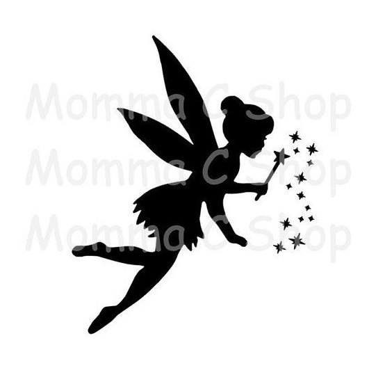 Silhouette Baby Fairy With Magic Stick On Half Moon Tattoo Design