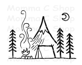 Mountain Camping SVG and JPEG Instant Digital Download File Cuttable Tent Hiking Forest Campout Campfire National Park Family Vacation RV