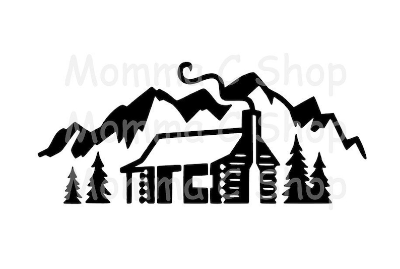 Download Mountain Cabin Camping SVG and JPEG One Color Instant ...