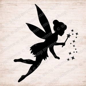 Silhueta de fada em SVG, Clipart da Sininho, Arquivo de corte de poeira para Cricut e Silhouette (Download digital)