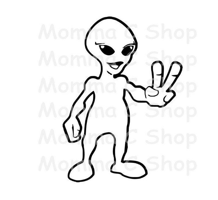 Funny Alien Peace Sign SVG UFO Outer Space Spaceship Green Mars ...