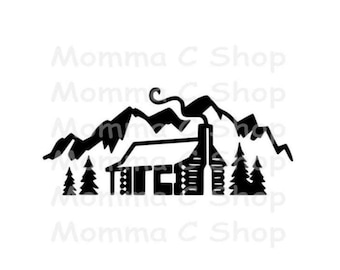 Mountain Cabin SVG, Camping Tent, Forest Scene (Digital Download)