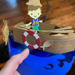 6&quot; Round Gone Fishing Cake Topper, Boat and fishermen Father Day Cake Topper,Retirement , Gone fishing Themed Birthday