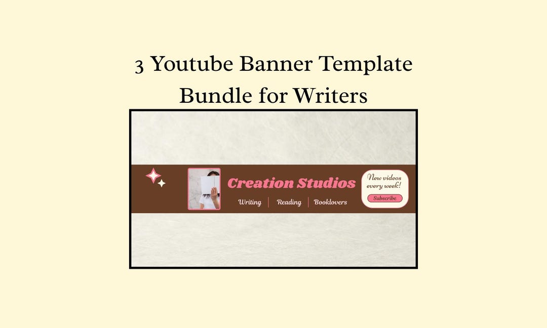 3 Youtube Banner Template Bundle for Writers Branding Digital Download ...