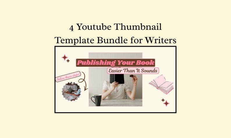4 Youtube Thumbnail Template Bundle for Writers Publishing Books ...