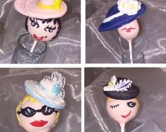 Assorted Designs per Order,KENTUCKY DERBY Cake Pops, Assorted Designs per Order, Lady with Hats Cake Pops