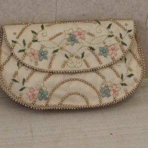 Cartera de mano vintage La Regale beige con cuentas - Japón