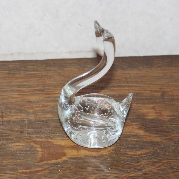 Vintage Swan Clear Glass Figurine with Compressed Bubbles