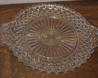 Anchor Hocking Vintage Waterford Glass Handled Cake Plate