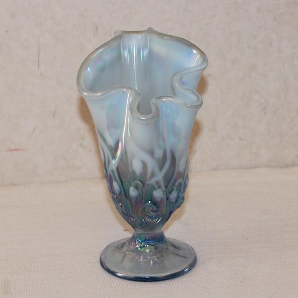 Fenton Lily of the Valley Opalescent Handkerchief Vase – Iridescent Blue