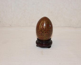 Vintage Cloisonné Enamel Egg Thousand Flowers with Wooden Stand