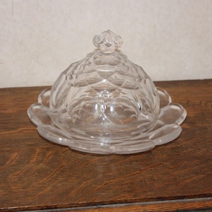 Vintage Heavy Glass Butter Cheese Round Clear Dish with Dome Lid