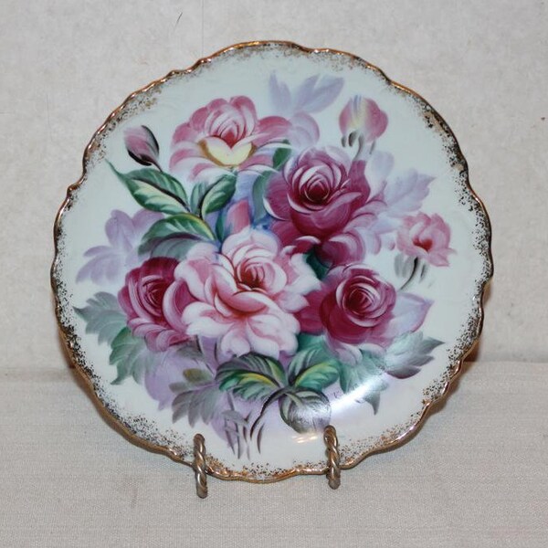 Vintage Ucagco Japan Roses Hand Painted Decorative Plate