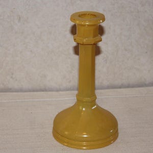 Vintage Art Deco Glass Candlestick Painted Yellow