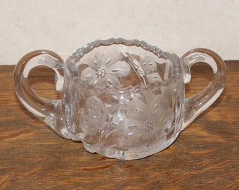 Vintage Lead Crystal Frosted Etched Open Sugar Bowl