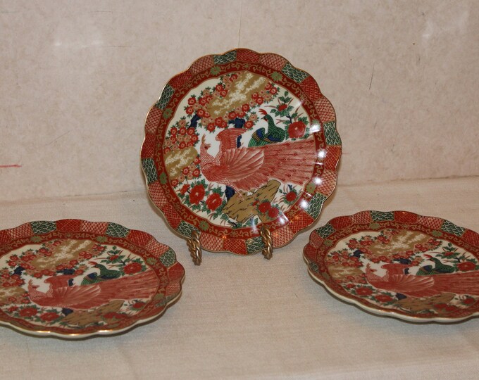 Vintage Arita Imari Gumps Peacock Salad Plates Set of 3 Etsy