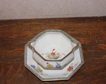 Vintage Haviland Ganga Gravy Sauce Bowl Boat with Attached Plate