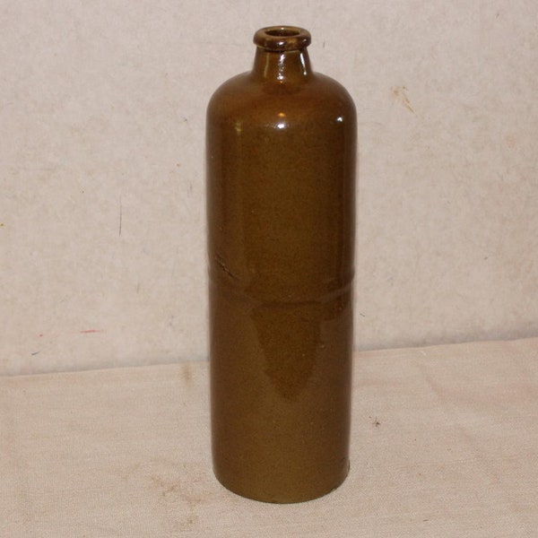 Antique Brown Stoneware Tall Bottle