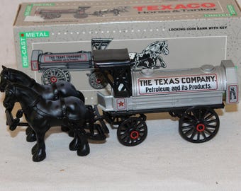 NEW ERTL 1991 Texaco Horse & Tanker Die Cast Metal Coin Bank Collector Series #8