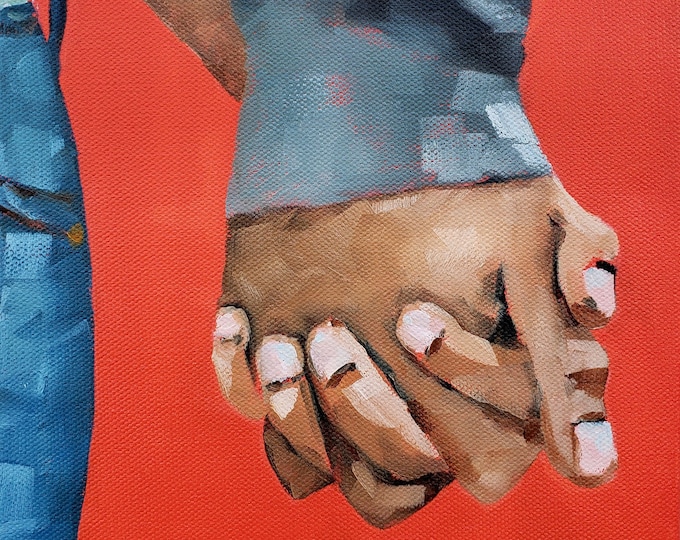 Holding hands painting, Valentines Day romantic art