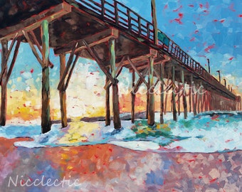Surf City Pier Sunrise Art Print: Topsail Island Coastal Decor (11x14 inches)