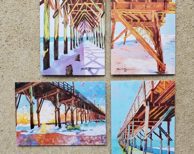 Topsail Island, NC Piers Greeting Card Set of 4