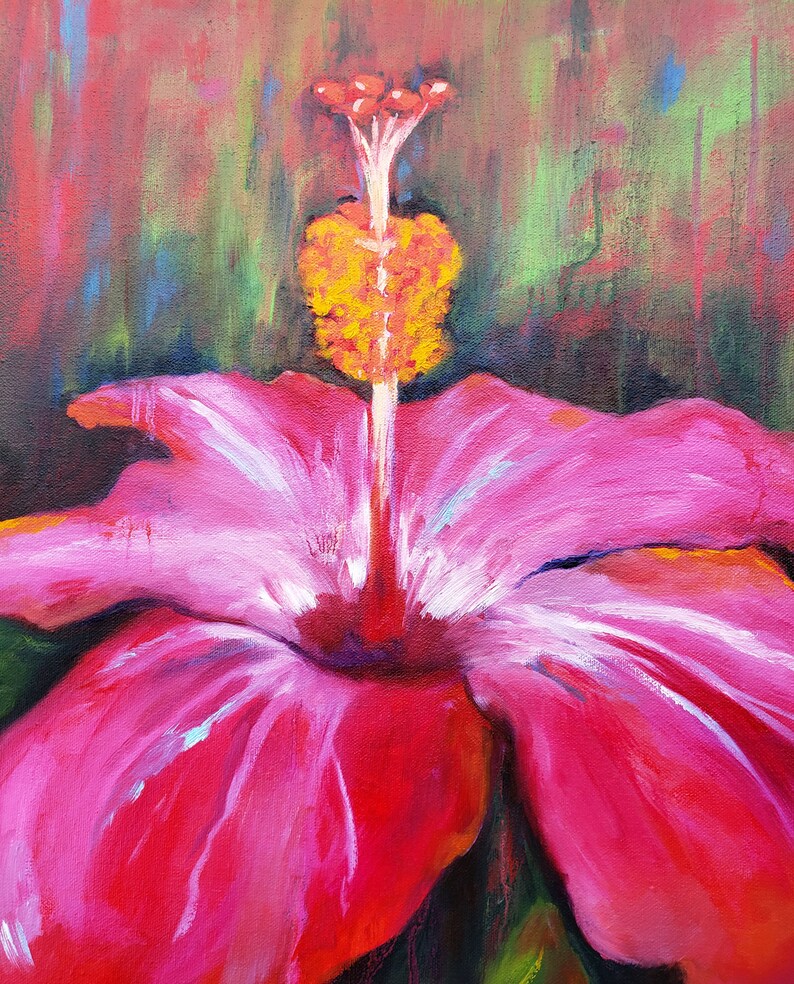Pink Hibiscus Oil Painting Flower Art Gifts for Mom - Etsy