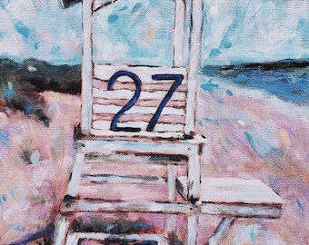 Carolina Beach, North Carolina Lifeguard Stand Art Print, artwork by Nicole Roggeman at Nicclectic, coastal wall art, Wilmington NC beach