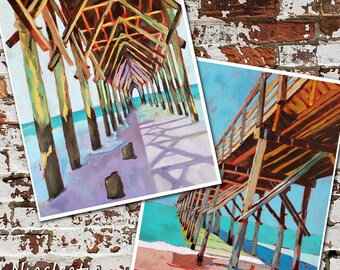 Topsail Island Pier Prints Set: Coastal Seaview & Surf City Art
