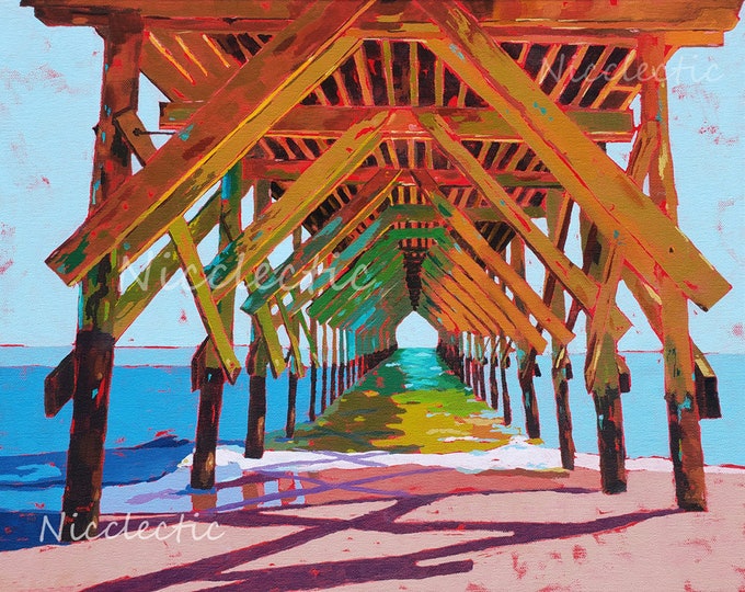 Wrightsville Beach North Carolina, Crystal Pier colorful 11x14 inch art print