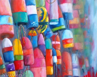 Colorful Buoy Art Print: Nautical Wall Decor, Beach House Style