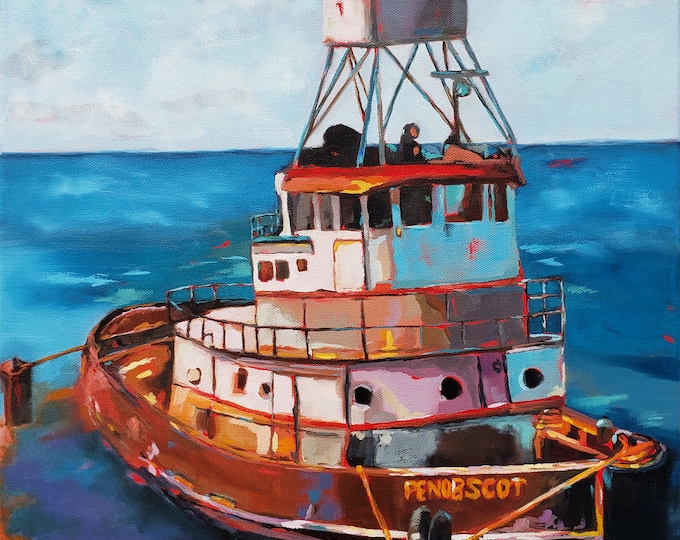 Colorful tug boat art - nautical decor