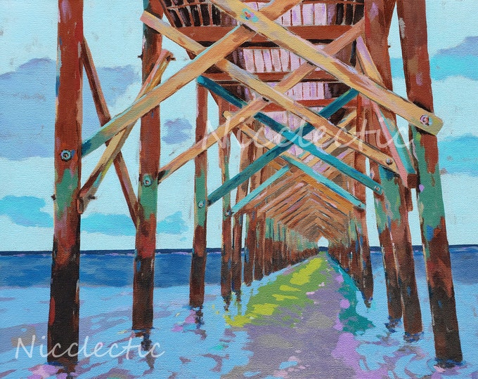 Oak Island Pier, North Carolina, colorful 11x14 inch art print