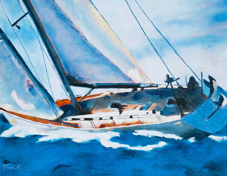 Yacht Sailing Nautical Art Sailboat Print From Oil Etsy