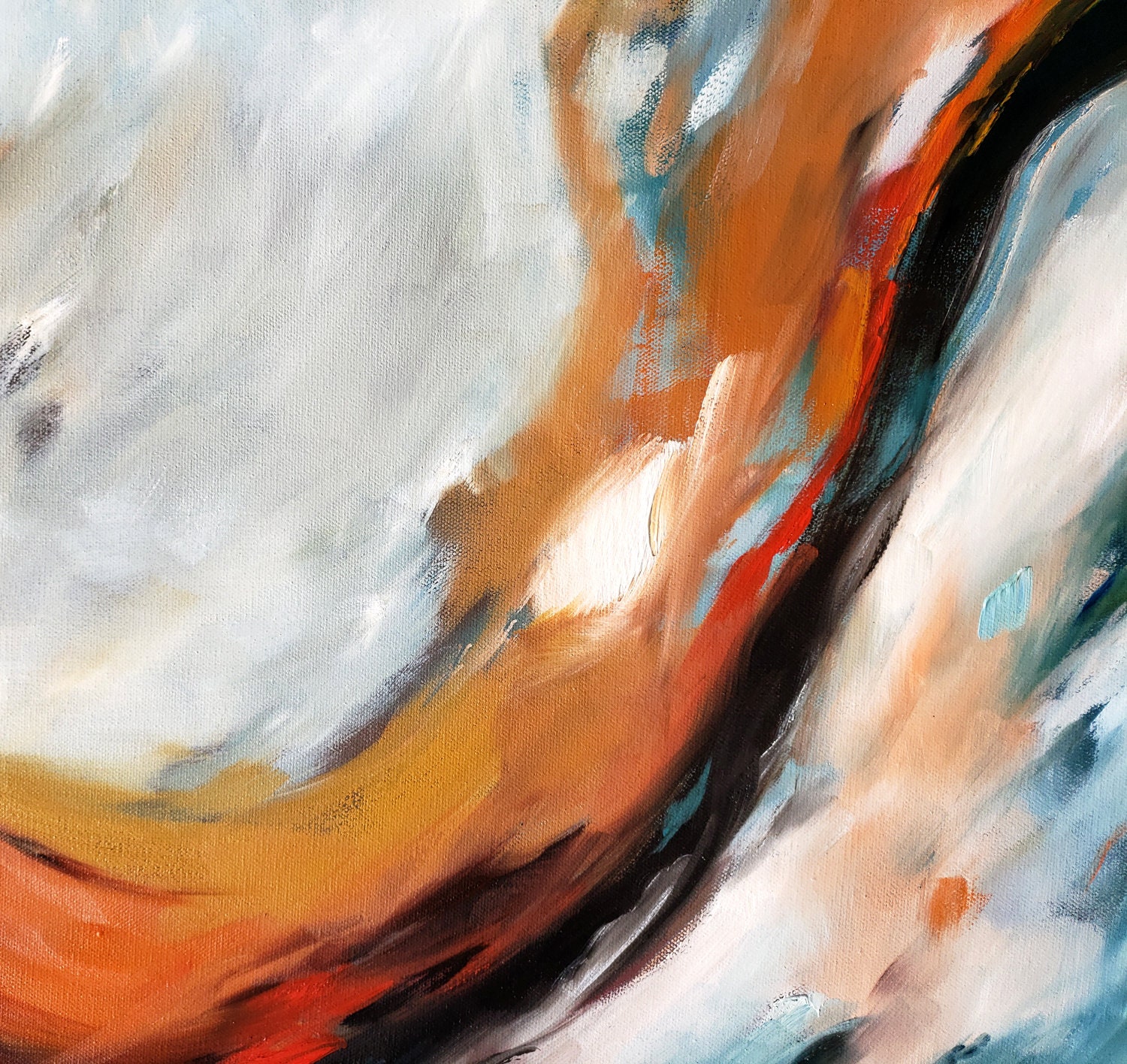 Large abstract wall art, abstraction, red and orange, warm and cool