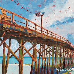 Carolina Beach Pier North Carolina, art print by Nicole Roggeman at Nicclectic, coastal ocean beach decor, 11x14 inch prints of piers