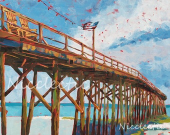 Carolina Beach Pier Art Print: Coastal North Carolina Ocean Decor (11x14 inch)