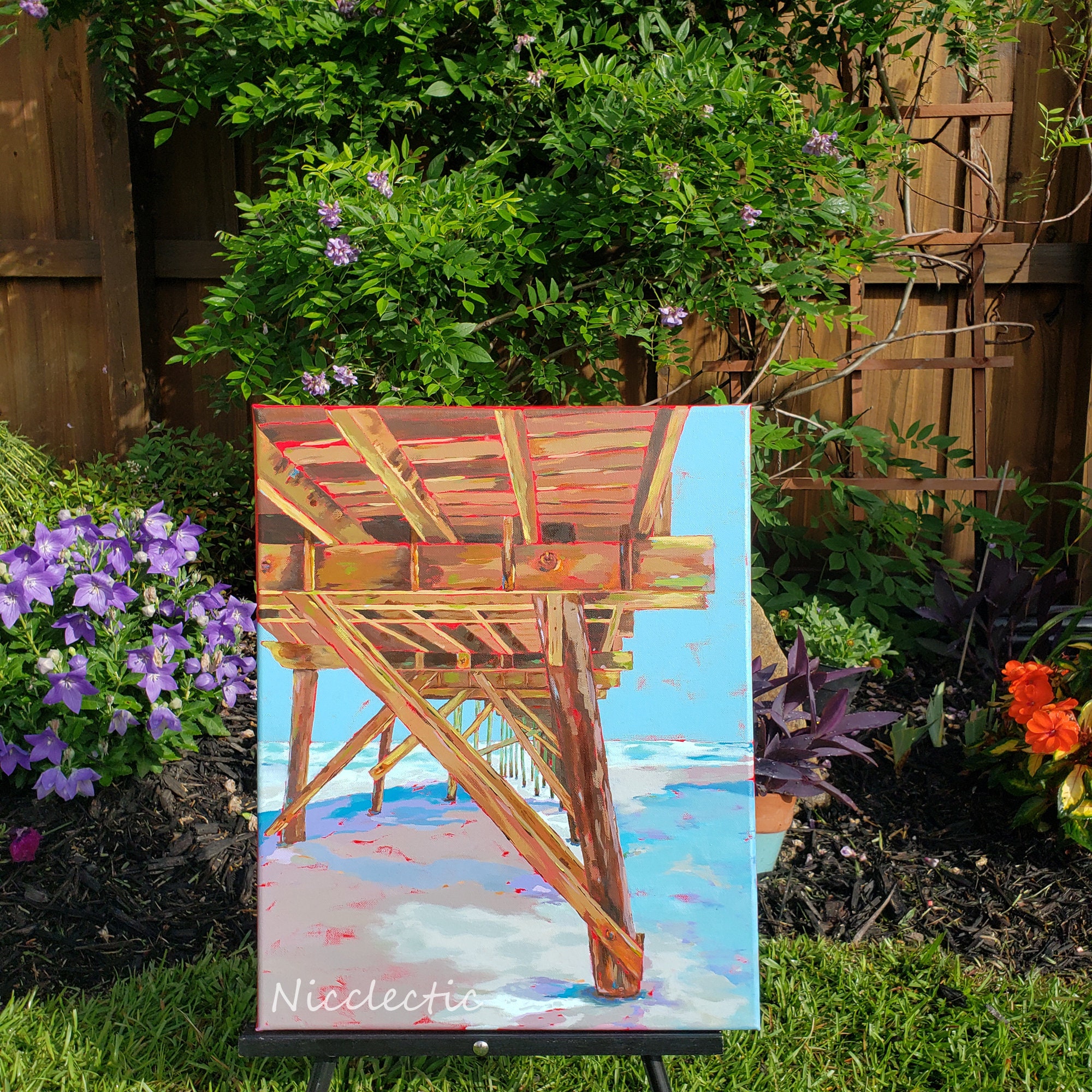 Jolly Roger Pier, Topsail Beach North Carolina, Colorful painting, art