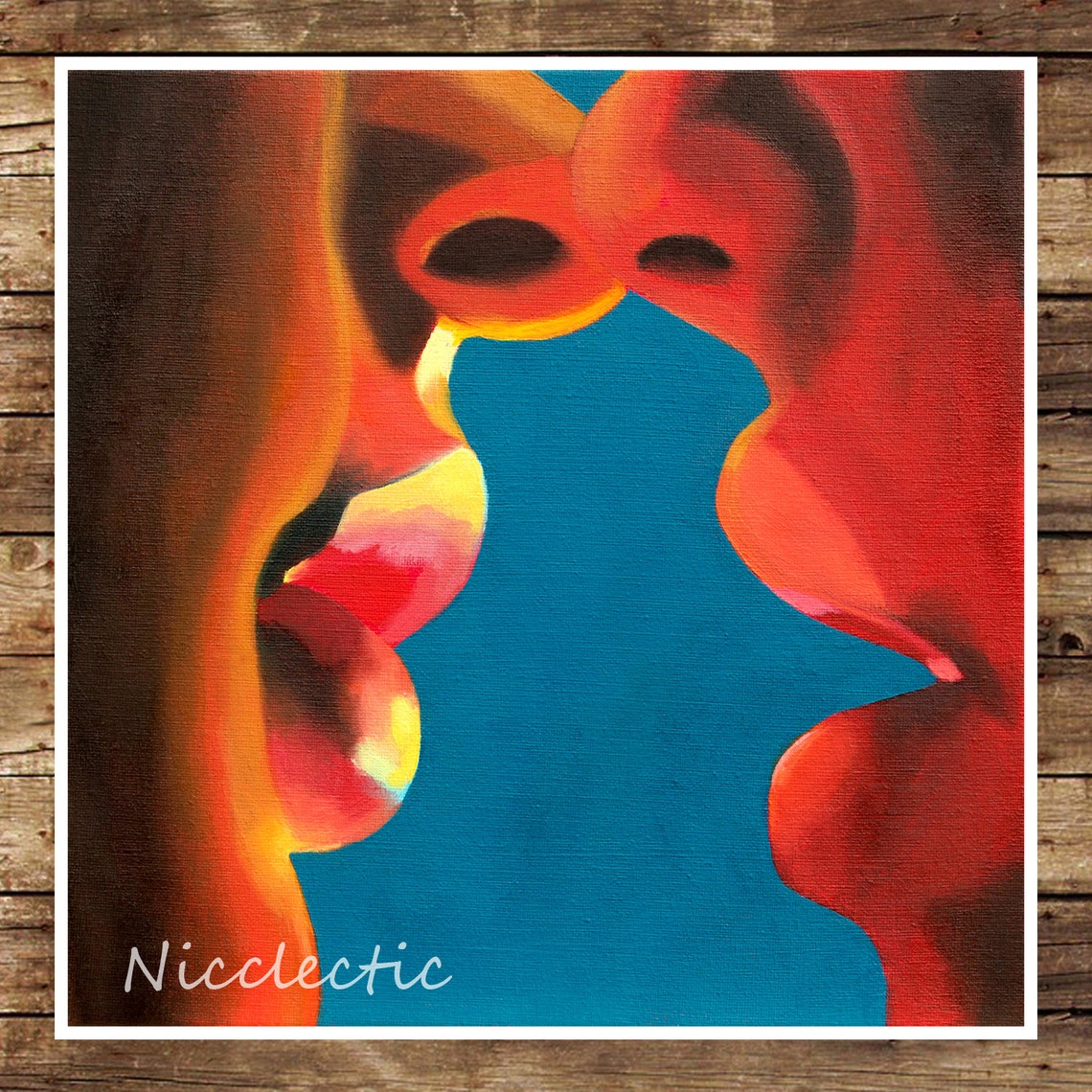 Rainbow kiss romantic art colorful kiss lesbian art lips Etsy
