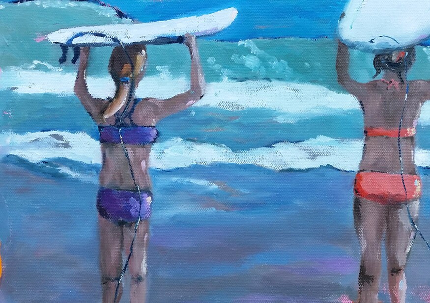 Girls Surfing Surf Board Art Surfing Beach Art Surfer Girls Girls