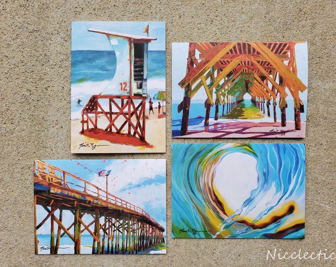 Greeting Card Set of Wrightsville Beach, North Carolina - 5x7 blank inside art cards, set of 4