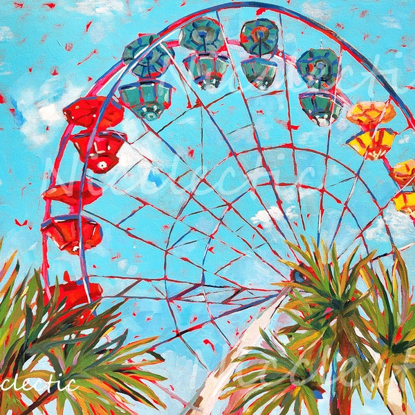 Ferris wheel at Carolina Beach, North Carolina, boardwalk amusement park rides art print by Nicole Roggeman,  11x14 inches, Wilmington NC