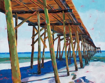 Kure Beach Pier North Carolina, Coastal art by Nicclectic