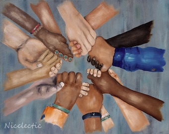 Children in Unity Art Print: Racial Equality, Kids Holding Hands